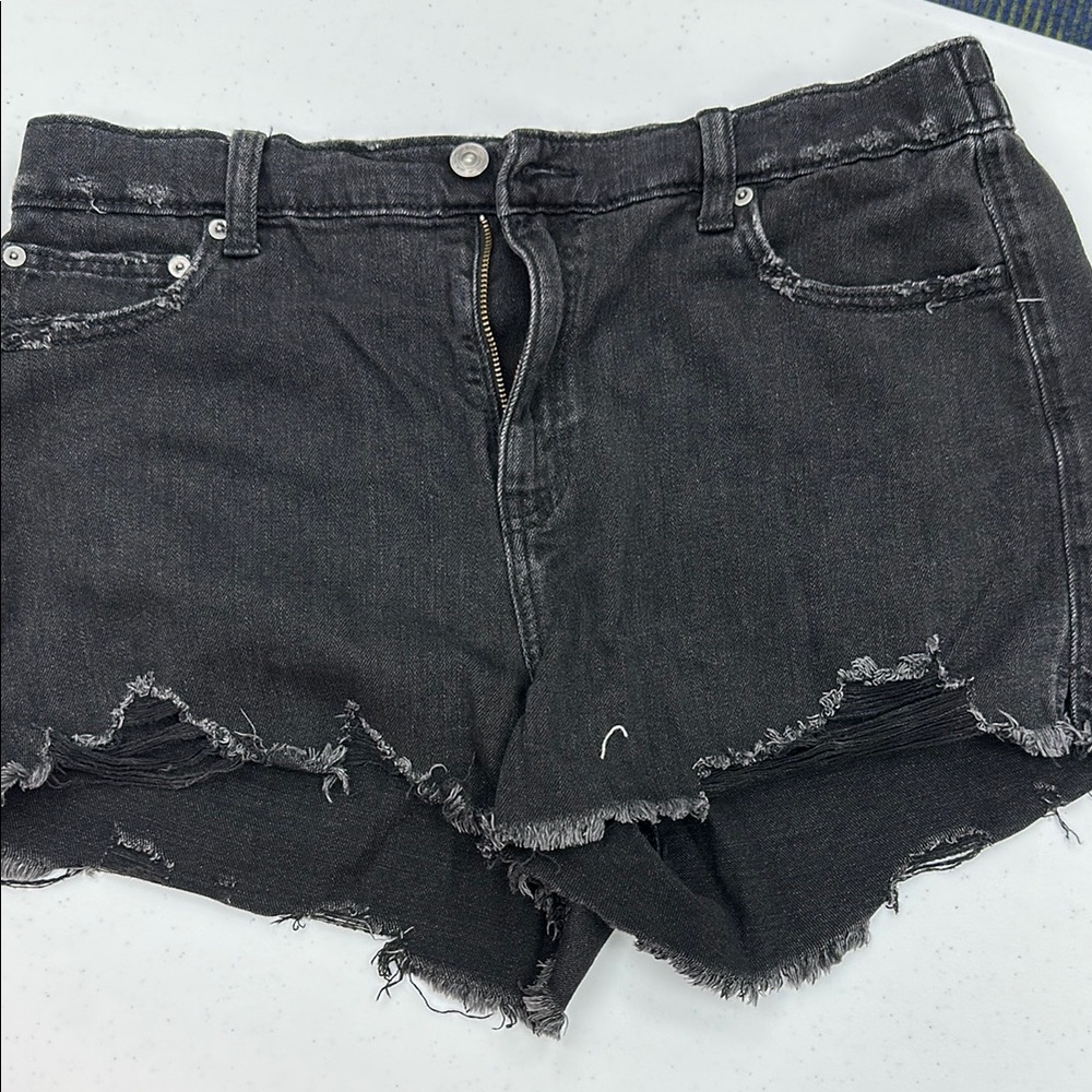 Distressed Black Denim Shorts